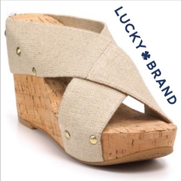Lucky Brand Shoes - Lucky Brand | Canvas Open Toe Cork Wedges | 8.5